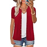 FreshNight Women's 2025 Short Sleeve Cardigan Button Up Hollowed Out Crewneck Shrug Sweaters Knit Sweater Tops Lightweight
