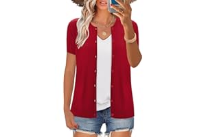 FreshNight Women's 2025 Short Sleeve Cardigan Button Up Hollowed Out Crewneck Shrug Sweaters Knit Sweater Tops Lightweight