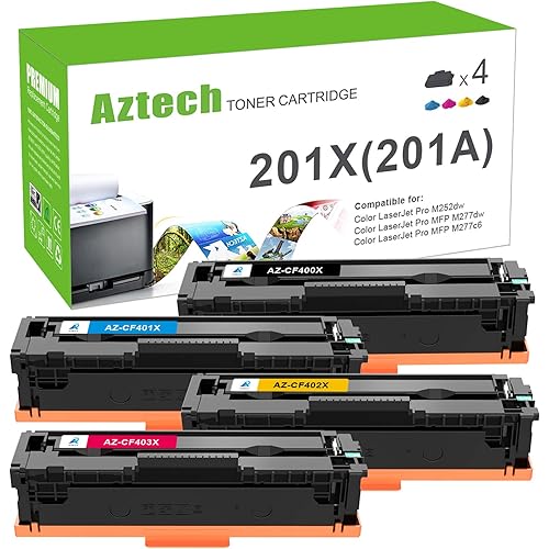 Aztech Compatible Toner Cartridge Replacement for HP 201X 201A Color Laserjet Pro MFP M277dw M252dw M252n M277n M277c6 Ink CF400X CF400A CF401X CF402X CF403X Toner (Black/Cyan/Yellow/Magenta, 4-Pack)