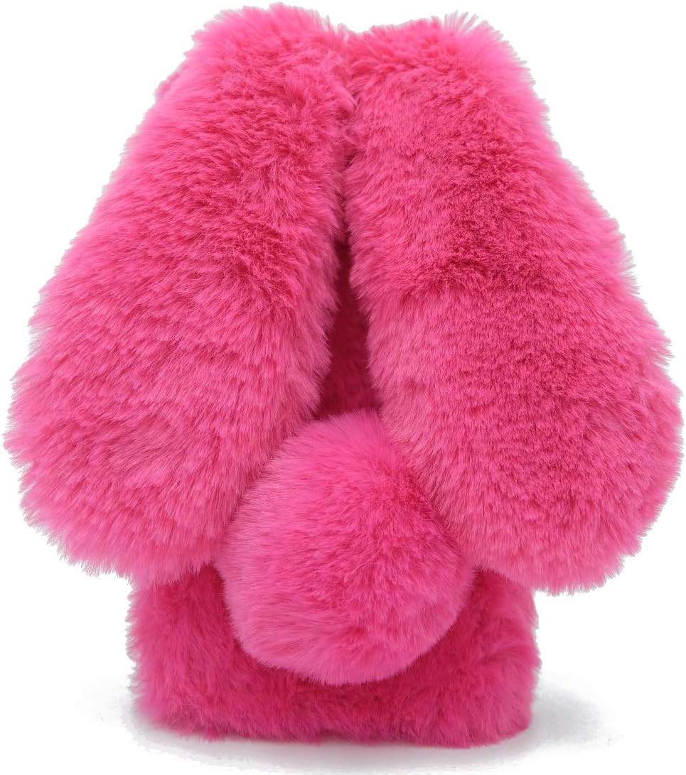 King phone Plush Rabbit Cover for iPhone XR Fluffy Rabbit Case Fashion Cute Case Bunny Ears Cover Super Soft Warm Furry Rabbit Shockproof Back Shell, Rose Red