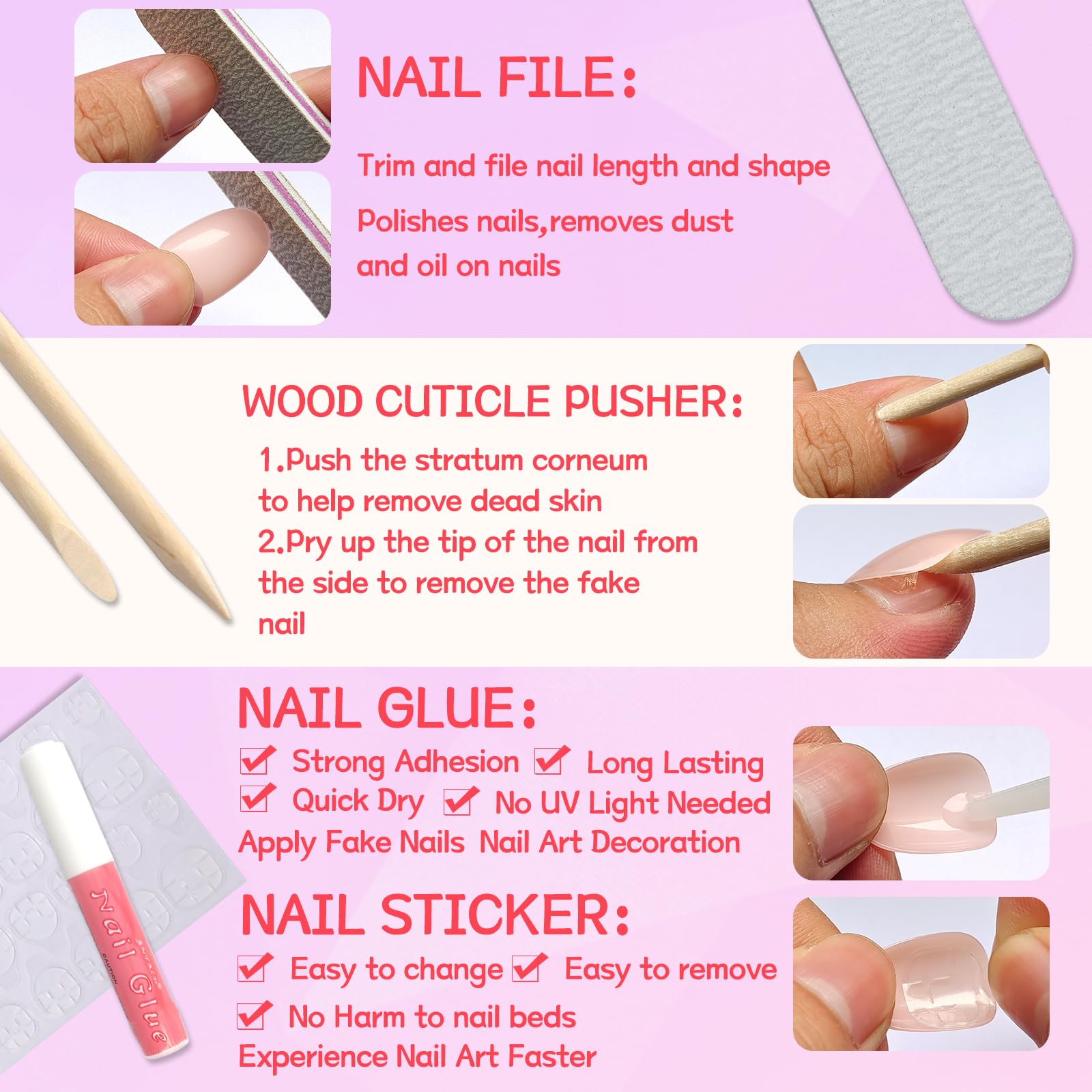 Lifextol Short Press on Nails Almond Fake Nails False Stick on Nails Press ons, 240pc Acrylic Pink Press on Nails Short Almond Glue on Nails with Nail Glue Adhesive Tabs for Women Girls Kids - Image 4