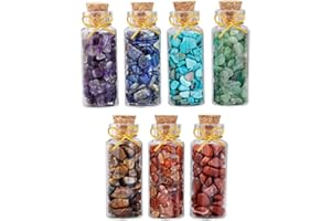 mookaitedecor 7pcs Mini Glass Wishing Bottles Tumbled Gemstone Crystal Chips Healing Reiki Stones Set