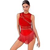 Rhinestone Fringe Bodysuit Women Sparkly Tassel Romper Dress Mesh Latin Jazz Dance Leotard Rave Outfits Disco Pole Dancewear