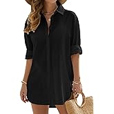 UMIPUBO Swimsuit Coverup for Women Bathing Suit Cover Ups V Neck Button Down Beach Shirt Dress Bikini Swimwear Cover up