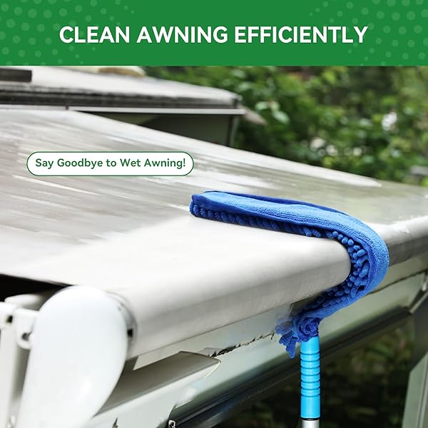 RVINGPRO RV AWNING CLEANER, BENDABLE MOP-HEAD, HYPER-ABSORBENT PAD, EXTENDABLE POLE, NON-SLIP HANDLE, WITH 2 MAGIC ERASERS FOR RVS, CAMPERS, TRAILERS, TRUCKS