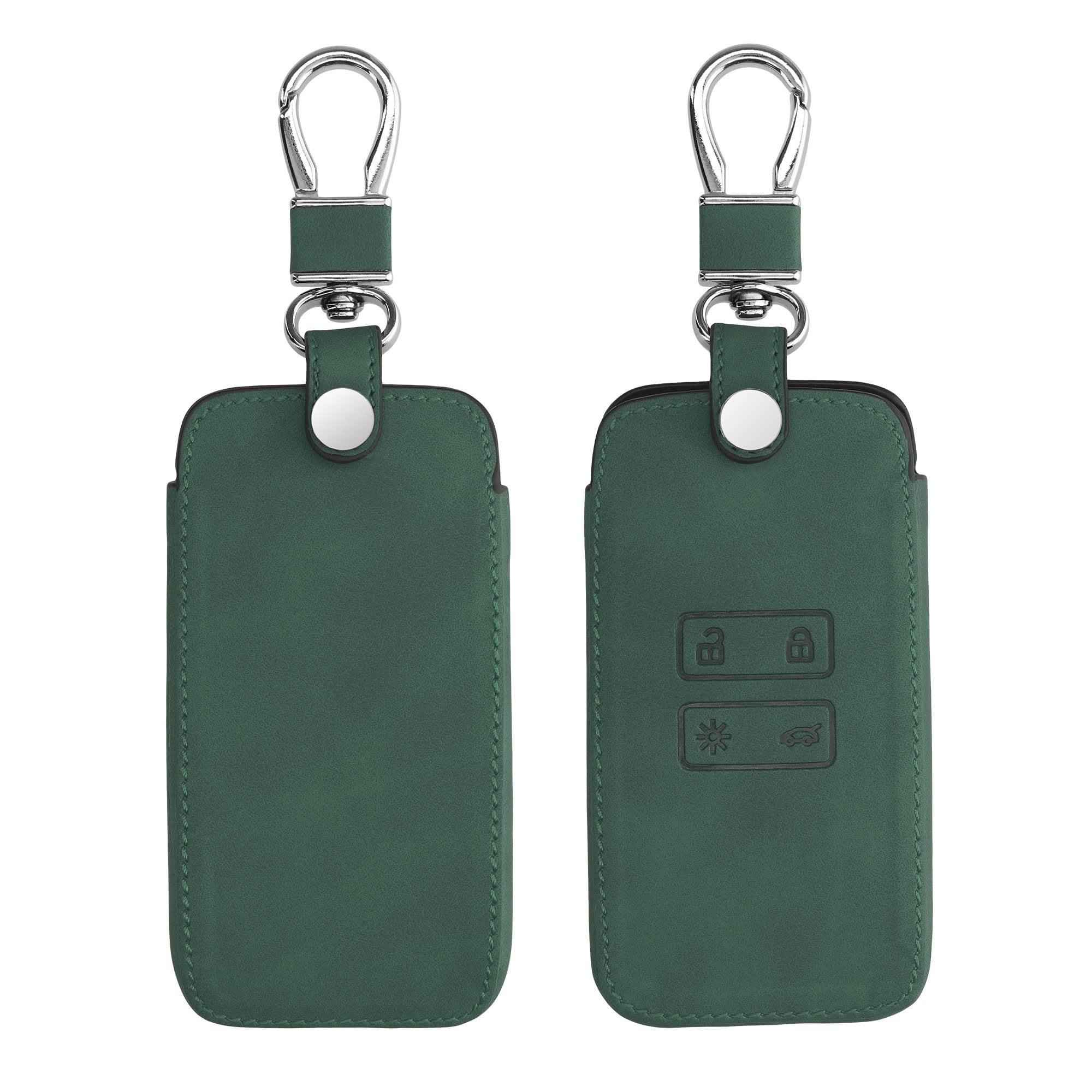 kwmobile Car Key Cover Compatible with Renault 4 Button Car Key Smart Key (only Keyless Go) - Synthetic Nubuck Leather Fob Cover - Dark Green
