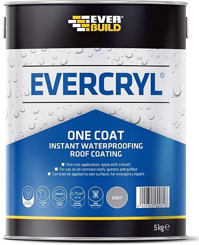 Everbuild Evercryl One Coat Waterproofing Grey 5kg Roof Gutter Sealant Repair