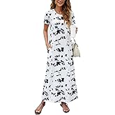 Hount Women's Summer Short Sleeve Maxi Dresses Casual 2025 Loose Beach Sundresses Tshirt Dresses with Pockets