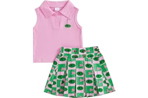 Toddler Baby Girl Golf Outfit Skirt Sets Lapel Sleeveless Tank Tops Golfing Print A-Line Skorts Kid Summer Clothes
