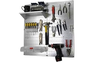 Wall Control 30-WGL-200 GVW Galvanized Steel Pegboard Tool Organizer, Metallic Galvanized Pegboard with White Accessories