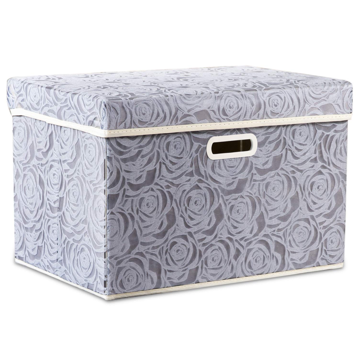 Storage Boxes with Lids Large.Rose Pattern Fabric Decorative Storage Box, Really Useful Box,Clothing Storage,Cubes Organizers,Collapsible,Stackable,43x30x30cm, Gray[1-Pack] — image 1