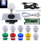 SJ@JX Arcade Stick DIY Kit 10x Buttons with Logo LED MX 8 Way Joystick USB Encoder for PC MAME Raspberry Pi Color Mix
