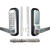 JOUNJIP Single-Sided Keyless Entry Door Lock, Lever Handle Satin Chrome | 100% Mechanical Combination Rounded Deadlatch with [Square Spindle]- Easy Install for Outdoor Gates &amp; Fences