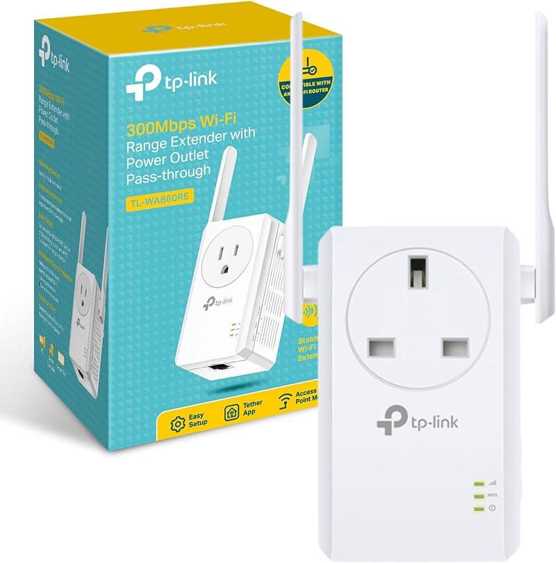 TP-Link TL-WA860RE WiFi Extender N300 with Passthrough Socket UK Plug