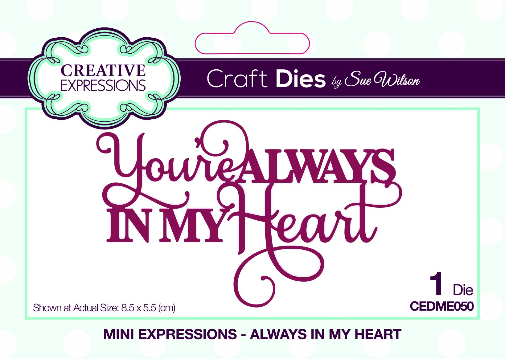 Sue Wilson Mini Expressions Collection Die - Always in My Heart, Metal, 5.5 x 8.5 cm