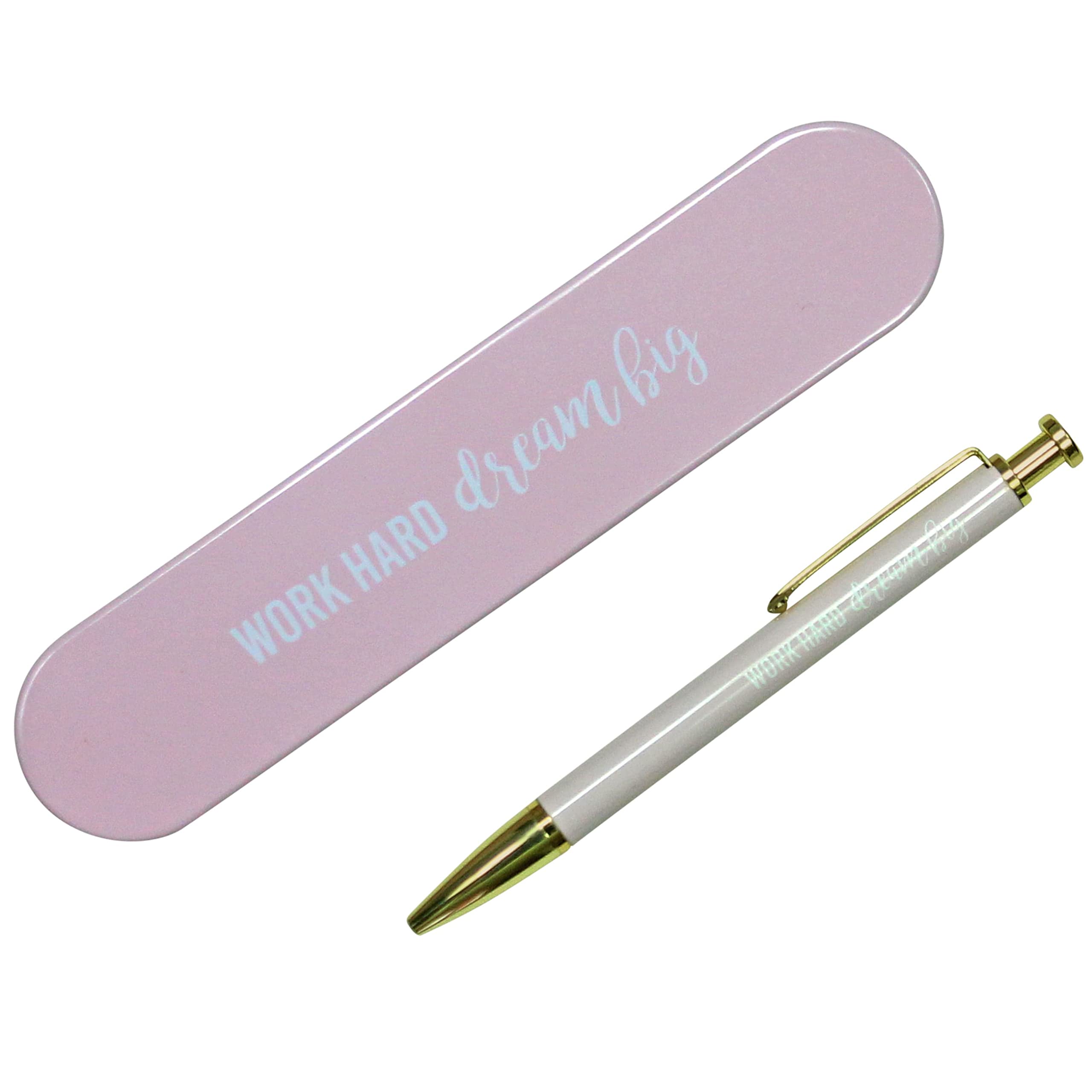 High-quality ballpoint pen in gift box – ideal gift idea for a university start – pink – for men and women – printed with motivational saying – set no. 2