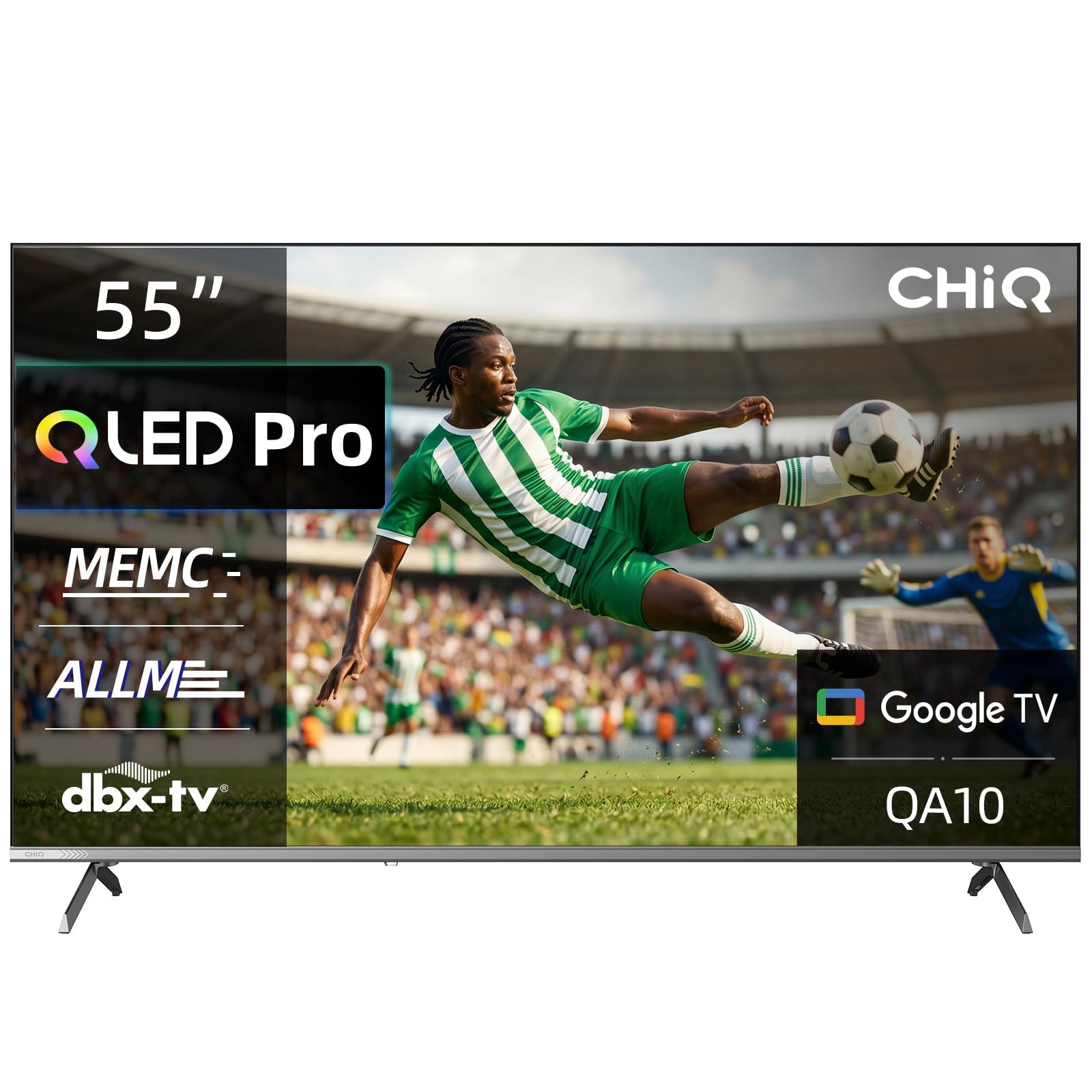 CHIQ 55QA10 55 Zoll (140 cm) 4K Ultra HD QLED Smart Google TV, HDR10,DLG 120Hz*(Software-Enhanced), mit VRR&ALLM, Dolby Audio, Chromecast, Kompatibel mit Apple AirPlay, Integrierter Google Assistant