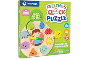 ThinkPsych Feelings Clock Puzzle | Chunky Wooden Feelings Wheel for Kids | Emotion Wheel Toy | Social Emotional Learning Acti
