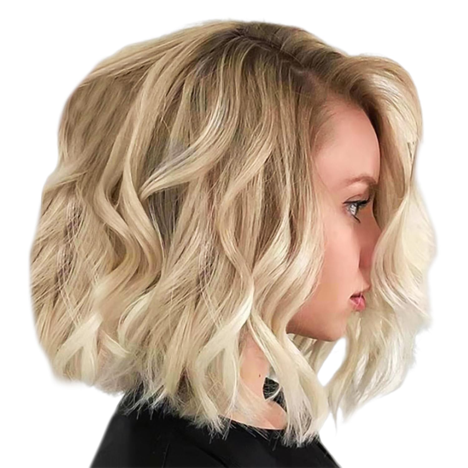 1 Piece Short Curly Bob Wig - Blonde & Brown Mixed Gold Chemical Fiber - Breathable, Suitable for Commuting, Parties & Birthdays (35cm)
