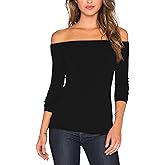 Sarin Mathews Women's Sexy Off The Shoulder Tops Long Sleeve Slim Fit Stretchy Shirts Blouses Top