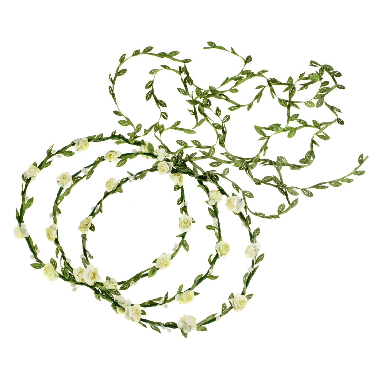 Accesyes Flower Headband BOHO with Lovely Tail Floral for Wedding Bride Headdress (Cream-Coloured-3pc)