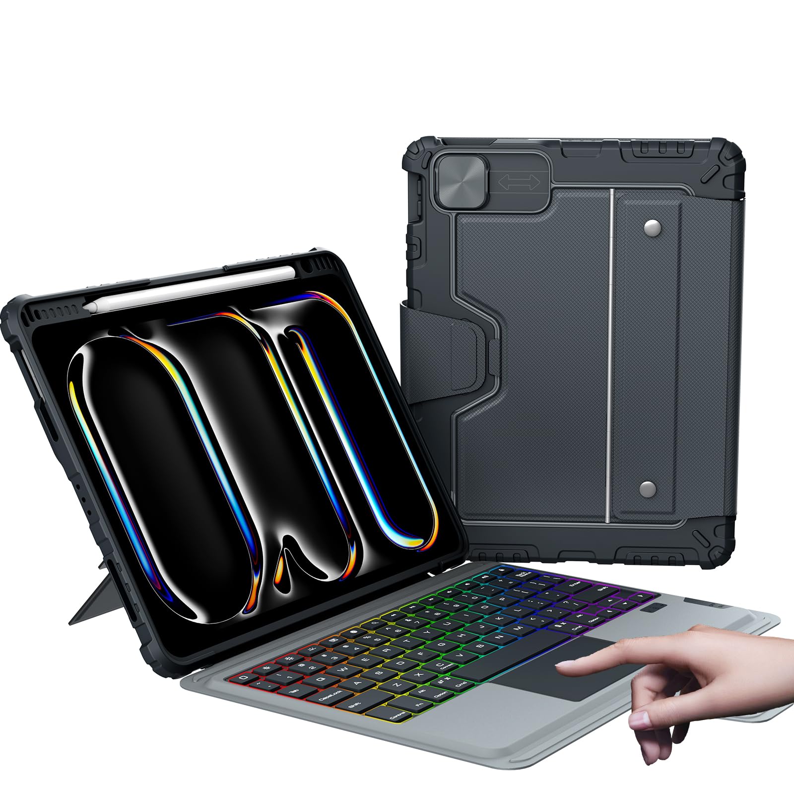 Photo 1 of Nillkin iPad Pro 11 inch Case with Keyboard(2024, M4), iPad Pro 11 inch Case with Slide Camera Cover and Stand, Detachable Magic 7 Color Backlit Keyboard with Pencil Holder, Black