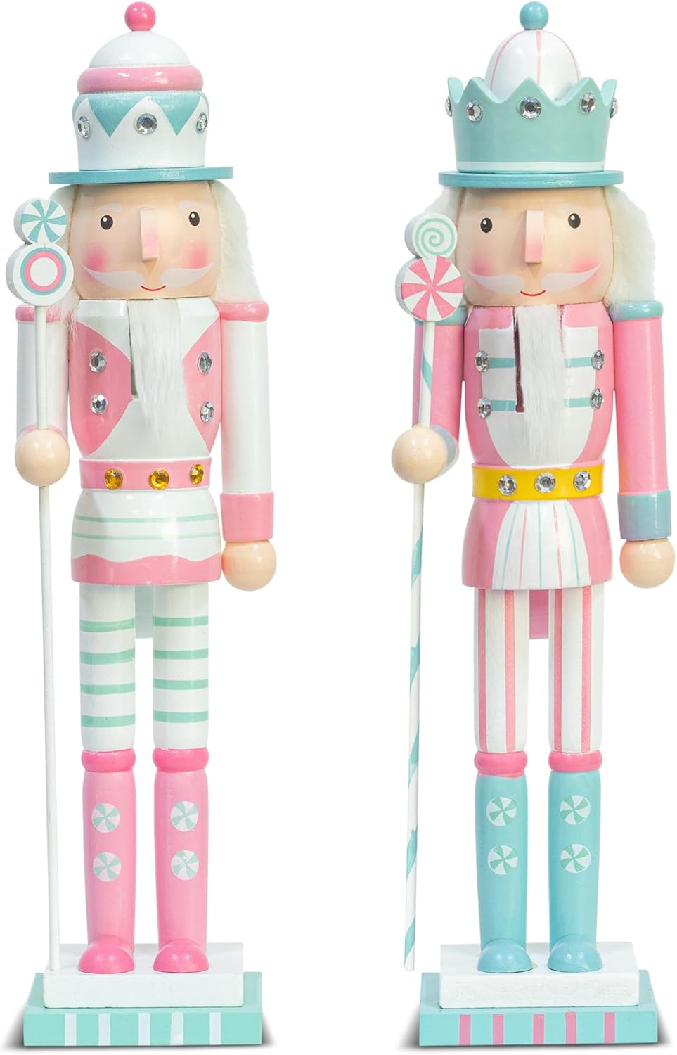 Nutcrackers - KI Store Christmas Nutcracker Pink 15-Inch Set of 2 Wooden Nutcracker Soldier Figurine Display Set for Kids Room Baby First Christmas Decor