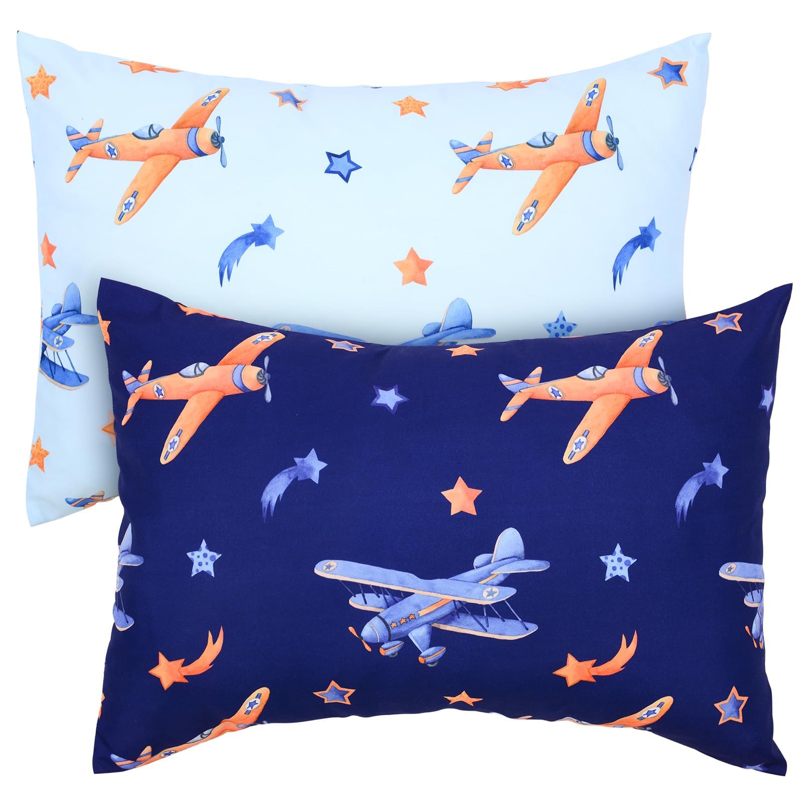 JISEN Toddler Pillowcases for Boys 33x46cm 30x40cm 35x48cm Aircraft Baby Pillow Case for 33x46cm 30x40cm 35x48cm Toddler Pillow 2 Pack Small Pillow Covers for Travel Pillow Blue White