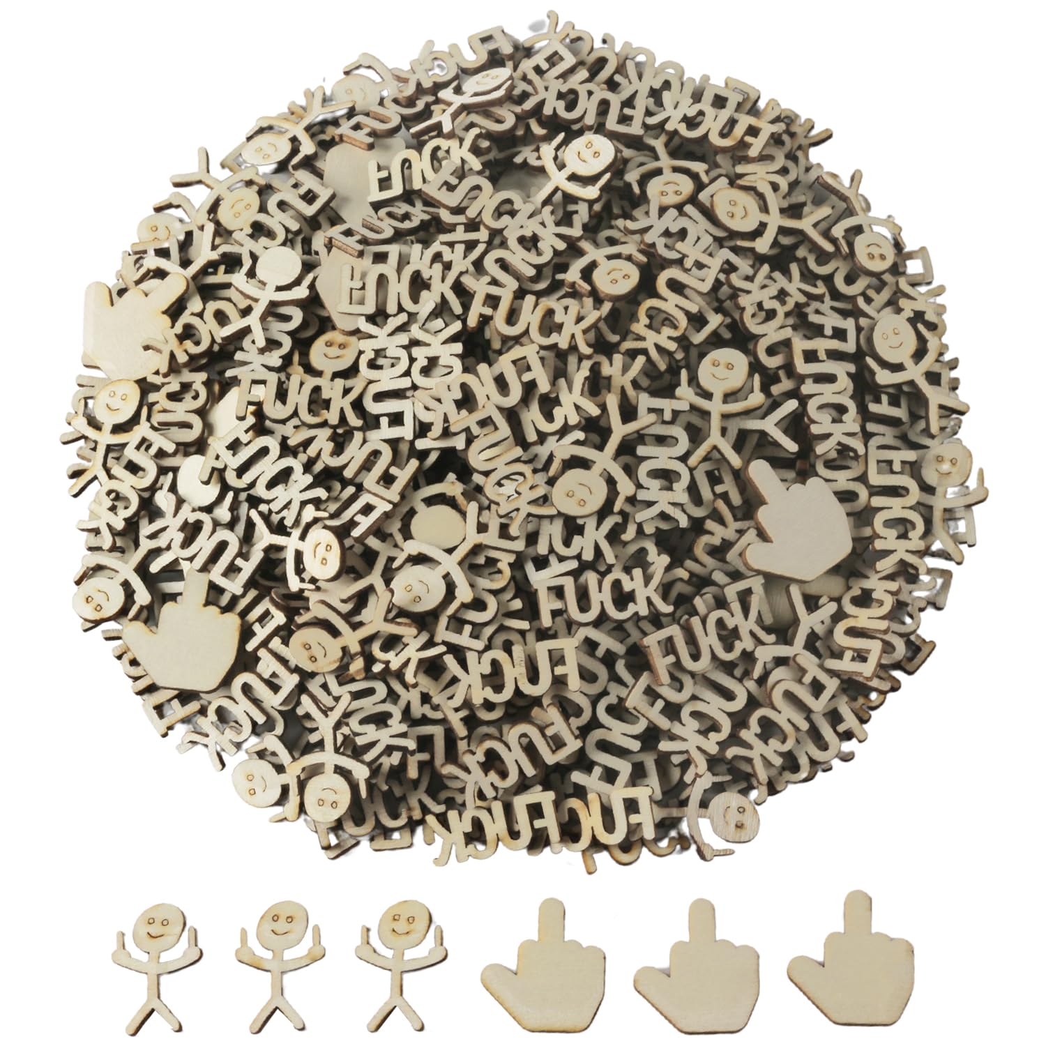 300 Pcs Bag of Fucks to Give 3 Style Wooden Fucks and Icons Set Stress Relief Gadgets Funny Office Supplies Desk Accessories Gifts for Friends Valentine Birthday New Year
