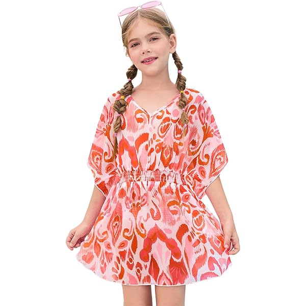 Girl's Butterfly Beach Cover Up - Chiffon Long Sleeve Wrap Swim Dress For Kids 4-7 Years