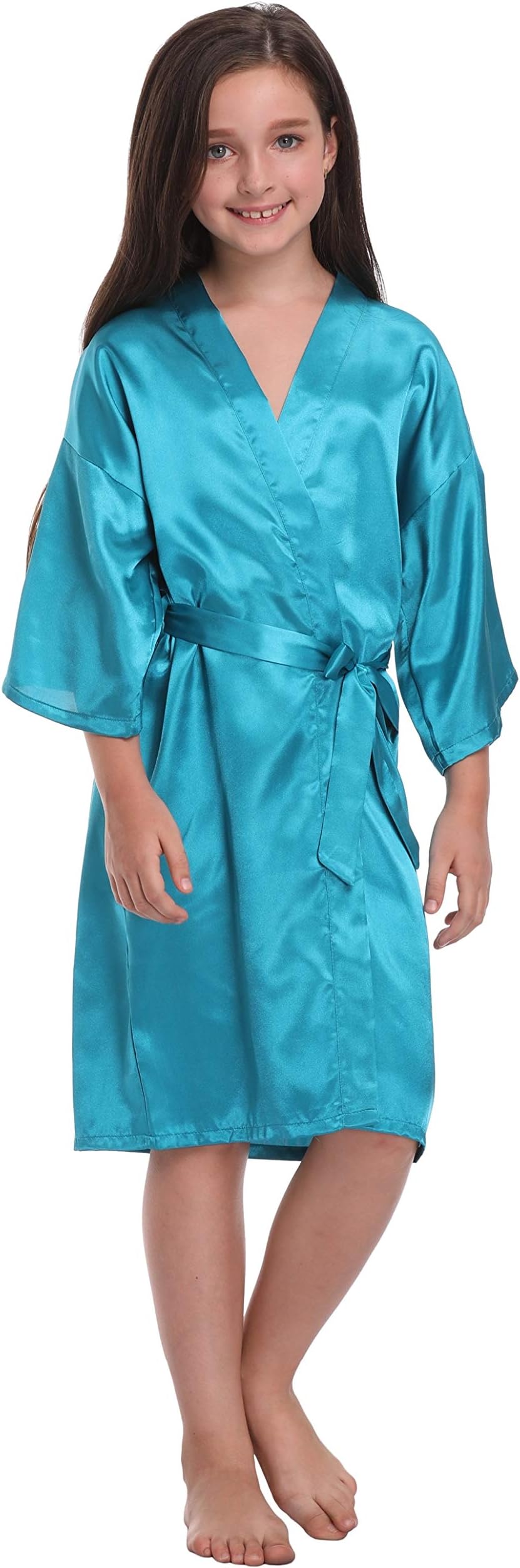Flower Girl Satin Kimono Robes Pure Color & Floral Printed Bathrobes for Spa Wedding Birthday Party