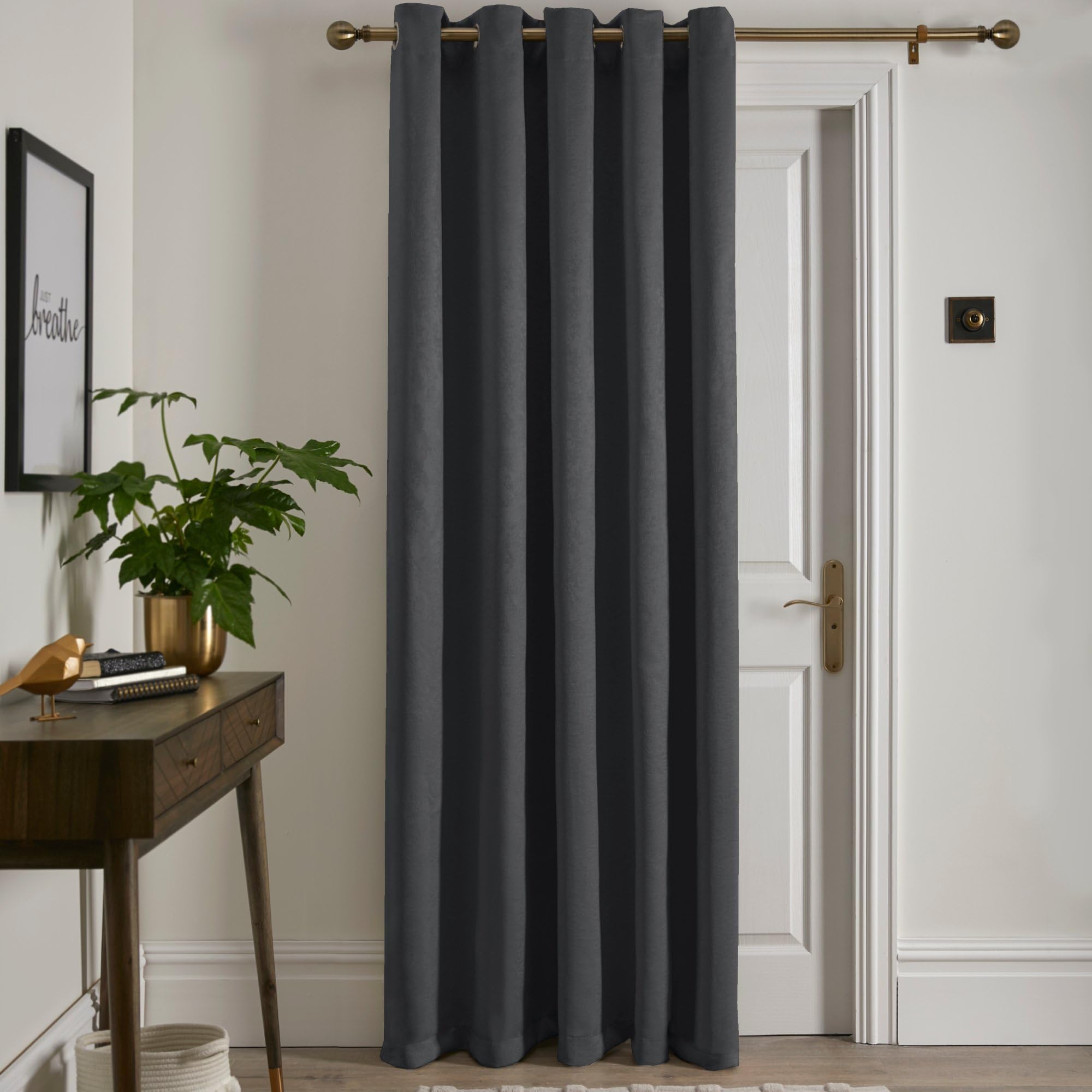 Fusion Strata Thermal Eyelet Curtain – Charcoal Grey – W66 x L84 (168 x 214cm) – 1 Panel – 100% Cotton – Room Darkening Drapes for Bedroom, Living Room and Doors