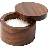 ZOVANO Acacia Wood Salt Cellar Bowl Box Container with Magnetic Lid | No Glue, One piece Wood, Keeping Sea Salt, Peppers Herbs or Seasoning