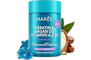 MAREE Hair Oil for Frizzy - Hair Vitamins Keratin Styling Capsules with Jojoba & Argan Oil - Anti Frizz Serum for Women Heat Protectant - Frizzy, Damaged, Dry & Curly - Gotas & Aceite Para el Cabello