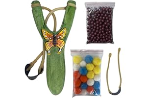 LINJAY LANJAY Solid Wood Slingshot with Custom Engraving, Includes Clay Balls & Pompoms - Target Shooting & Outdoor Activity Toy for Kids & Adults, Ideal Children's Gift