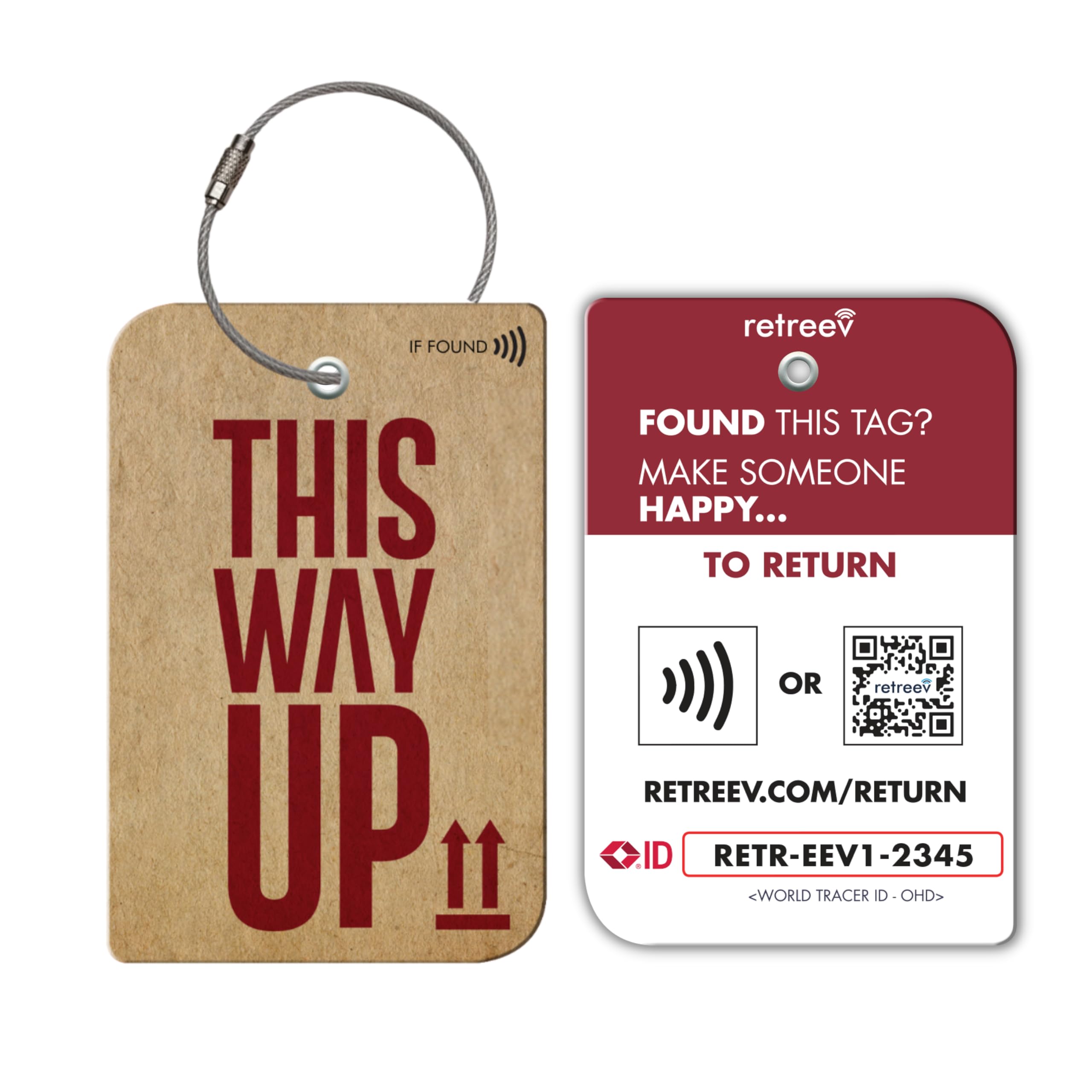 retreev™ Smart NFC & QR Code Luggage Tag: Secure Bag Retrieval, Identity Protection | Easy Setup | Supported by Airlines & Airports Worldwide - This Way Up