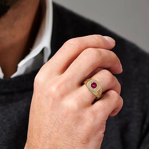 PYTALI Men's 9K Solid Gold Ring With Garnet Gemstone - Customizable Father's Day Gift - View #8