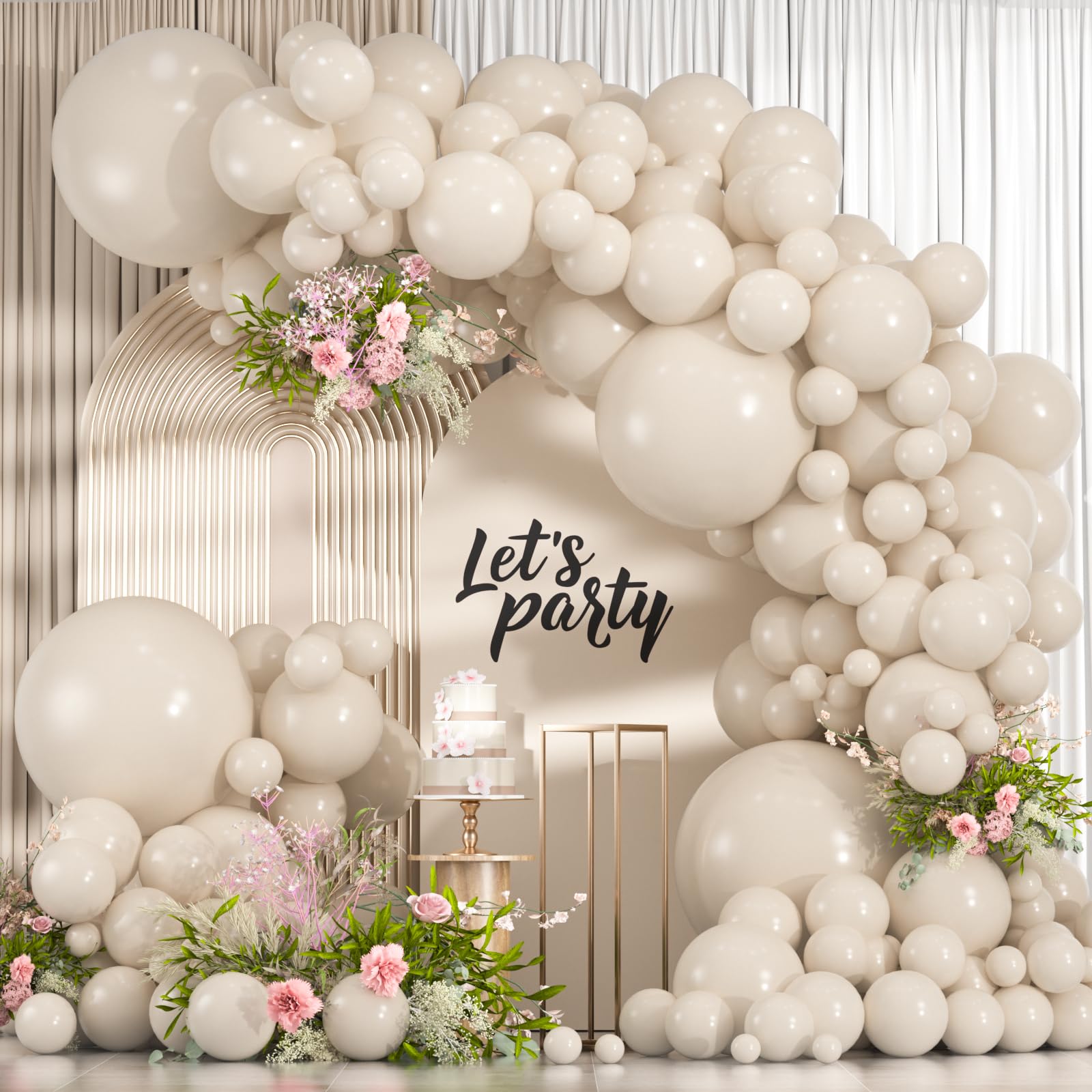 Photo 1 of 114pcs white Sand Balloons Different Sizes Pack, 18 12 10 5 Inches Cream Beige Sand White Latex Balloon Garland Arch for Birthday Graduation Anniversary BOHO Wedding Baby Shower Decoration