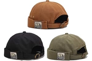 Zegoo Mens Cotton Brimless Skullcap Sailor Cap Rolled Cuff Retro Beanie Hat