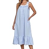Viakeo 100% Cotton Nightgowns For Women Sleeveless Night Gown Long Sleep Dress With Pockets