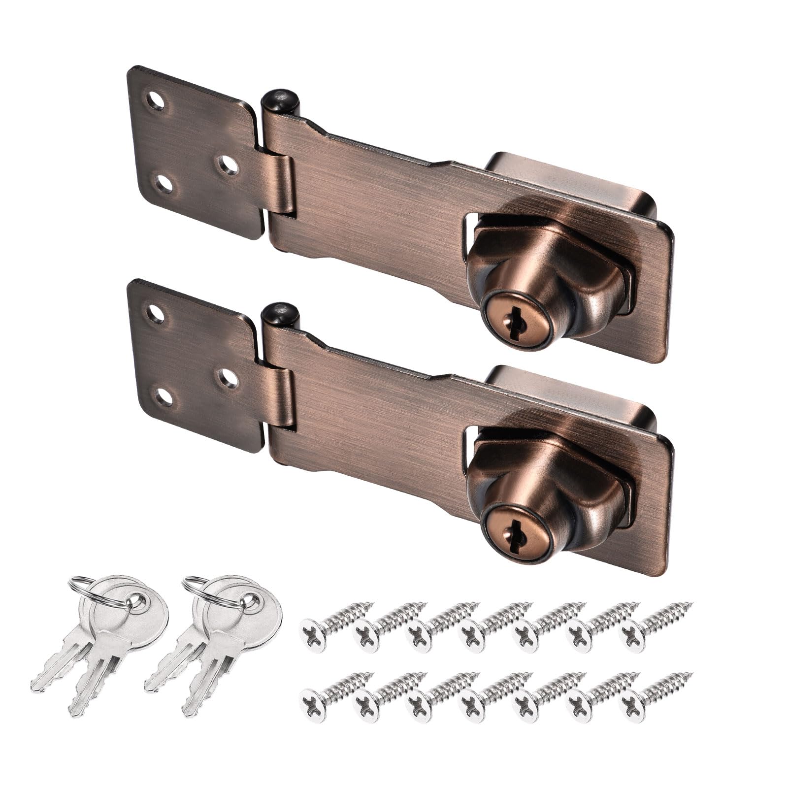 PATIKIL Keyed Hasp Locks, 2 Pack 4 Inch Twist Knob Locking Hasp Zinc Alloy Safety Hasp Latches with Keys Keyed Alike for Cabinet Small Door, Copper