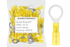 haisstronica 50pcs 3/8" Yellow Marine Grade Heat Shrink Ring Connectors,12-10 Gauge Tinned Red Copper 1mm Ring Terminals Conn