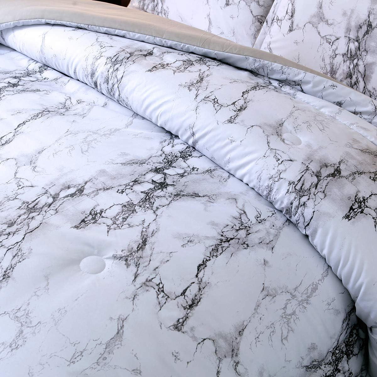 Marble Comforter Set Queen White Gray Marble Printed Bedding Solid Comforter Set for All Seasons, 3 Pieces(1 Comforter+2 Pillowcases),Soft Microfiber Inner Down Comforter Duvet Set 90"x 90": Home & Kitchen