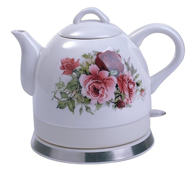 FixtureDisplays Ceramic Electric Kettle with Rose Flower Pattern 12026