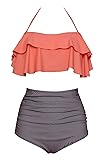 Dellukee Women's Retro Ruffle High Waist Two Piece