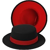Classic Fedora Hat Two Tone Flat Top Hat with Band Wide Brim Pork Pie Hat Adjustable Patchwork Colors Panama Hat