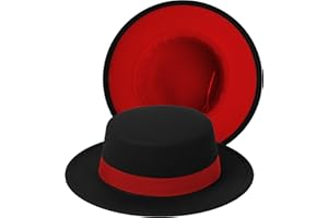 JINGSHA Classic Fedora Hat Two Tone Flat Top Hat with Band Wide Brim Pork Pie Hat Adjustable Patchwork Colors Panama Hat