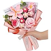 Kogyxe Crochet Flowers Bouquet, Handmade Knitting Crochet Flowers, Tulips Flower and Calla Lily Bouquet for Valentine's Day, Gifts for Women, Birthday (Pink)