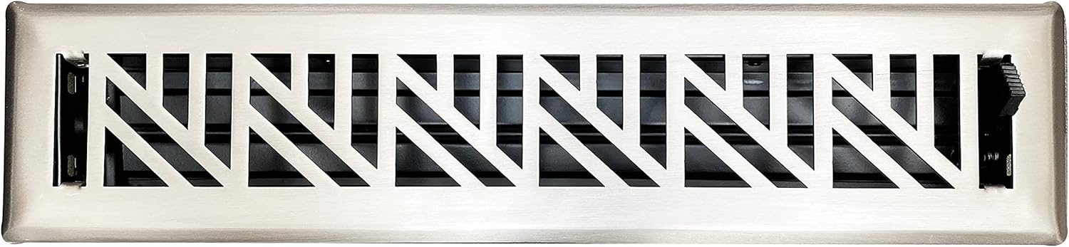 Registers, Grilles & Vents - Empire Register Co, Vent Cover - 2x14 inch, Abstract Design, Brushed Nickel Finish, Heavy Duty Floor Vent Covers, Metal Damper Attached. Vent Covers for Home Floor only.
