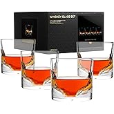 LIITON Grand Canyon Heavy Crystal Whiskey Glasses Gift Set of 4, Thick Freezable Bourbon Glass 1lb Each, Premium Whiskey Gift